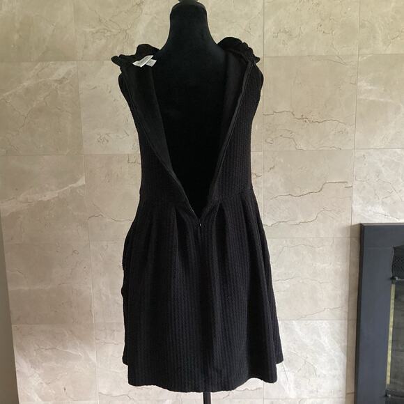 GANNI Pinnacle Mini Dress Medium Black Sleeveless Textured Mock Ruffle Neck Twee - Picture 9 of 14